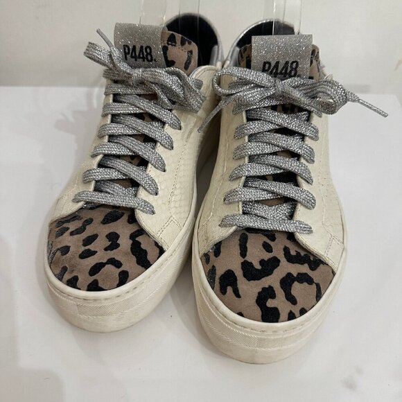 P448 Thea Python Roccia White Leather Platform Sneakers 38 - Picture 2 of 12